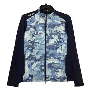 RLX Ralph Lauren Golf Jacket Mens Large Blue Camo Hybrid Quilted Wool Blend NWT